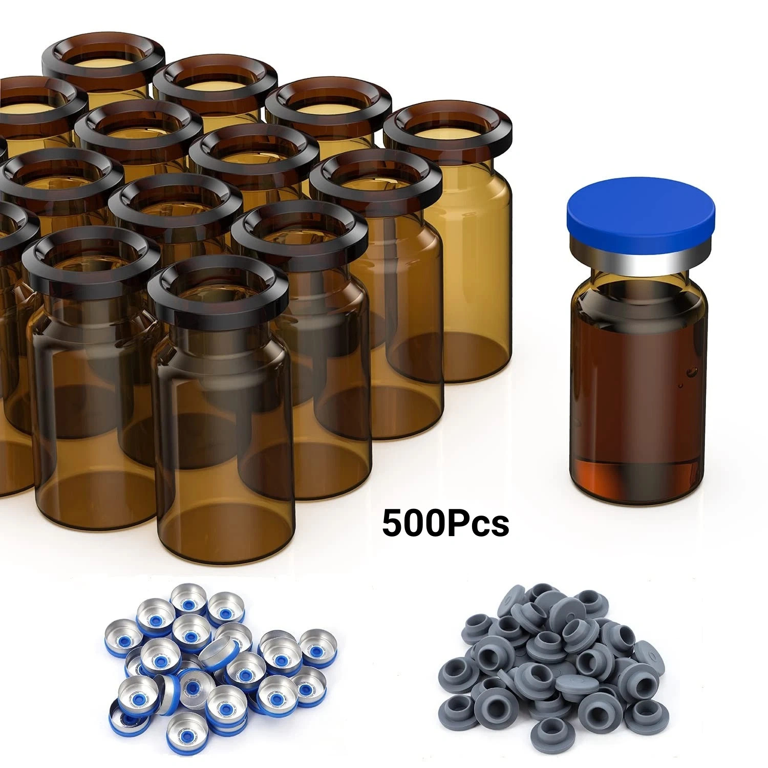 100/500/1000Pcs 10ml Amber Glass Vials Clear Headspace Lab Vials with Cpas