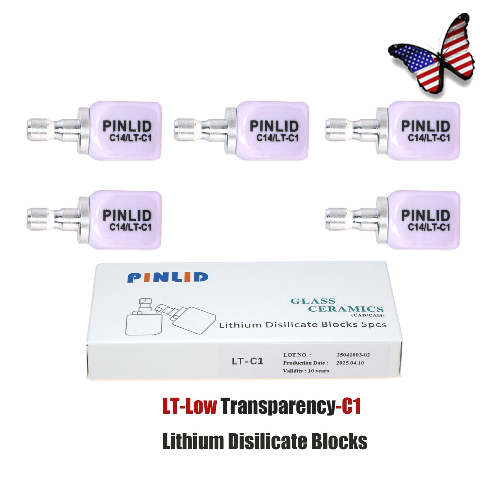 US 5pcs/Box Lithium Disilicate Blocks Dental Lab C14 LT Glass Ceramic CAD/CAM