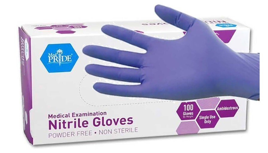 MedPride Powder-Free Nitrile Exam Gloves, Iris Blue, Medium, Box/100