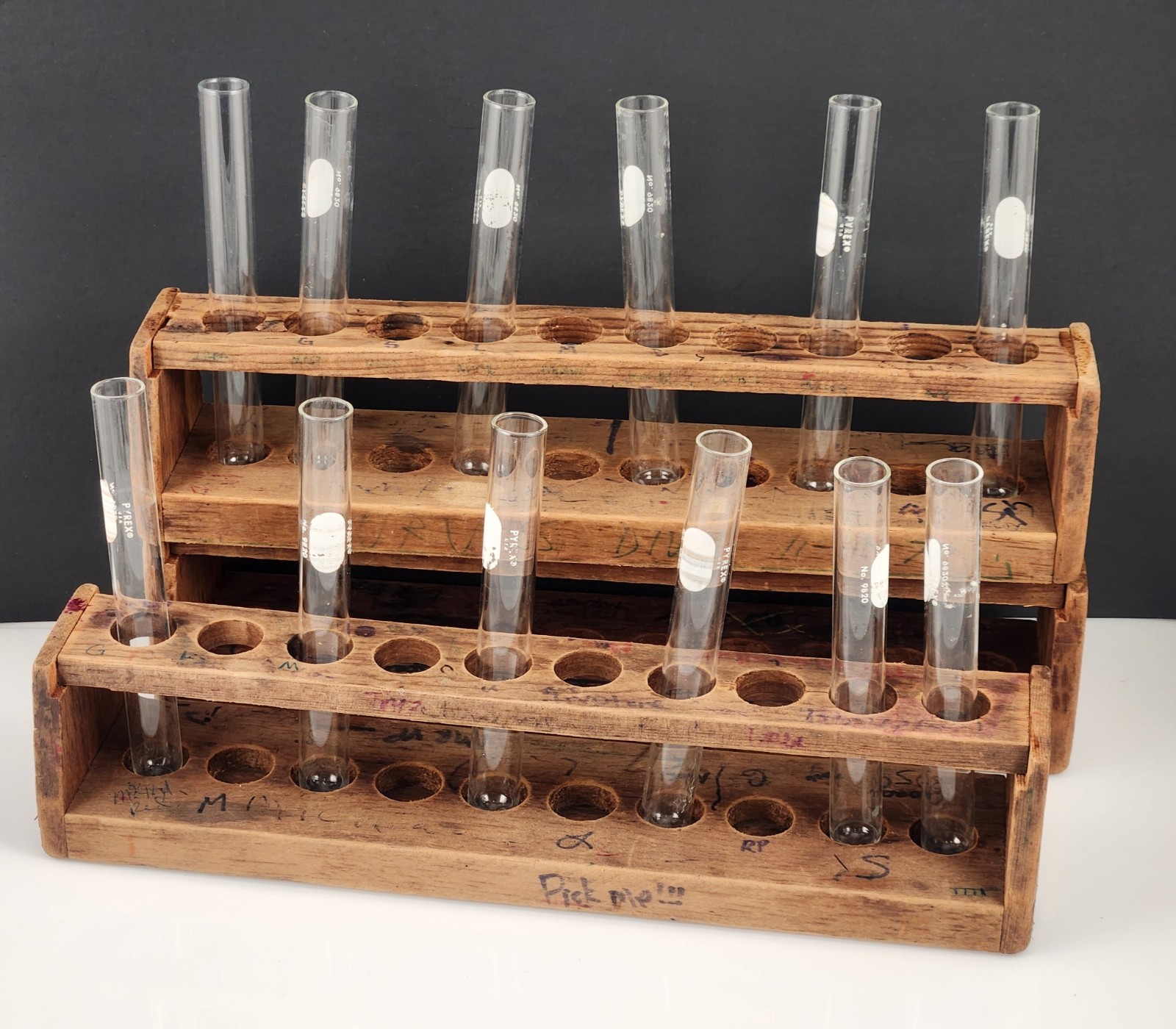3 Vintage old school chemistry lab wooden Test Tube Racks Stand Holder for decor