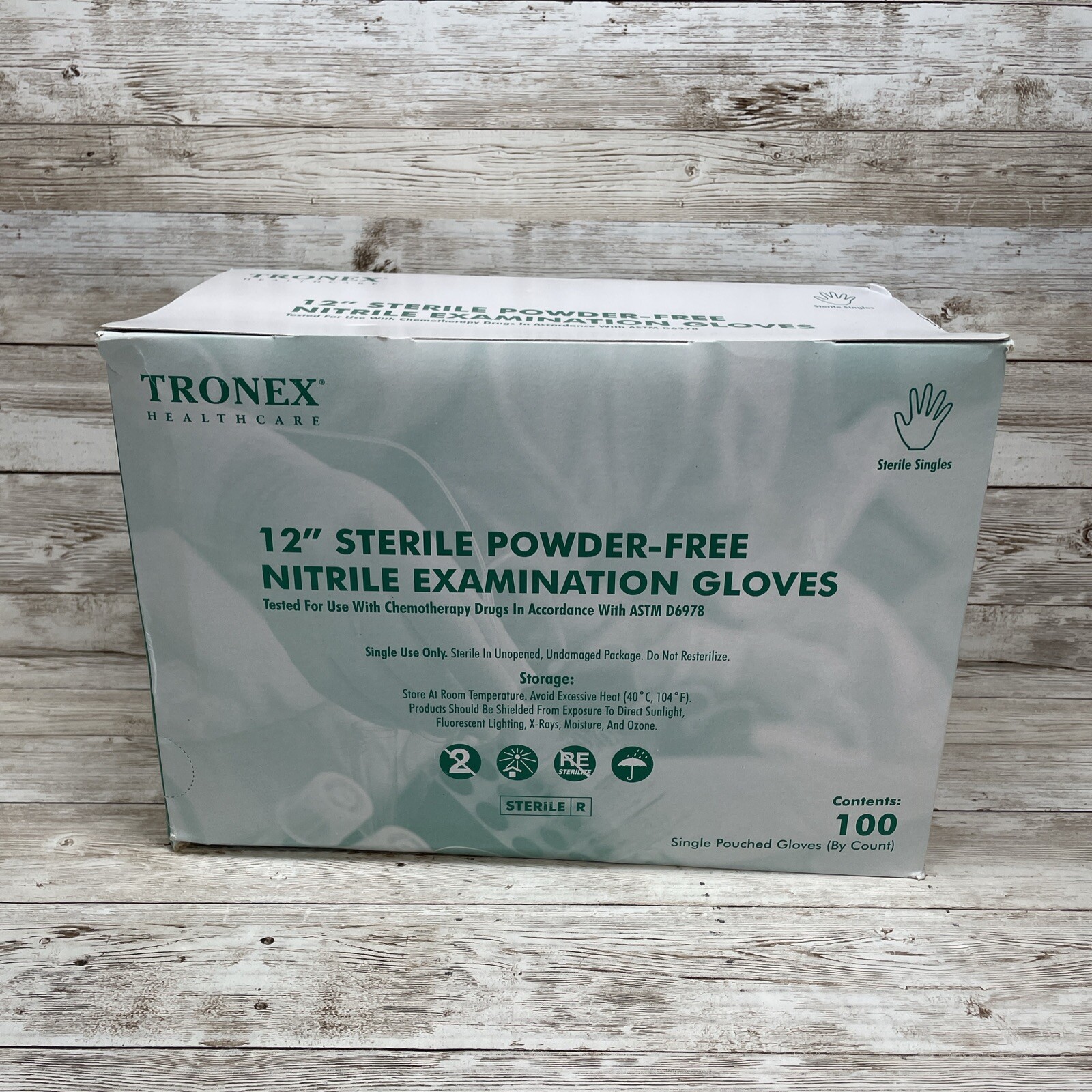 1 *DENTED BOX* TRONEX 12″ STERILE NITRILE EXAM GLOVES, SIZE MEDIUM
