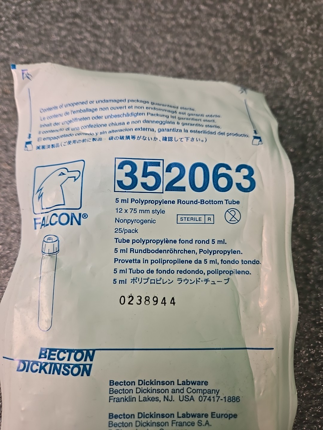 Corning Falcon REF 352063 5mL Round-Bottom tube 12 x 75mm |NEW Sealed Bag Of 25