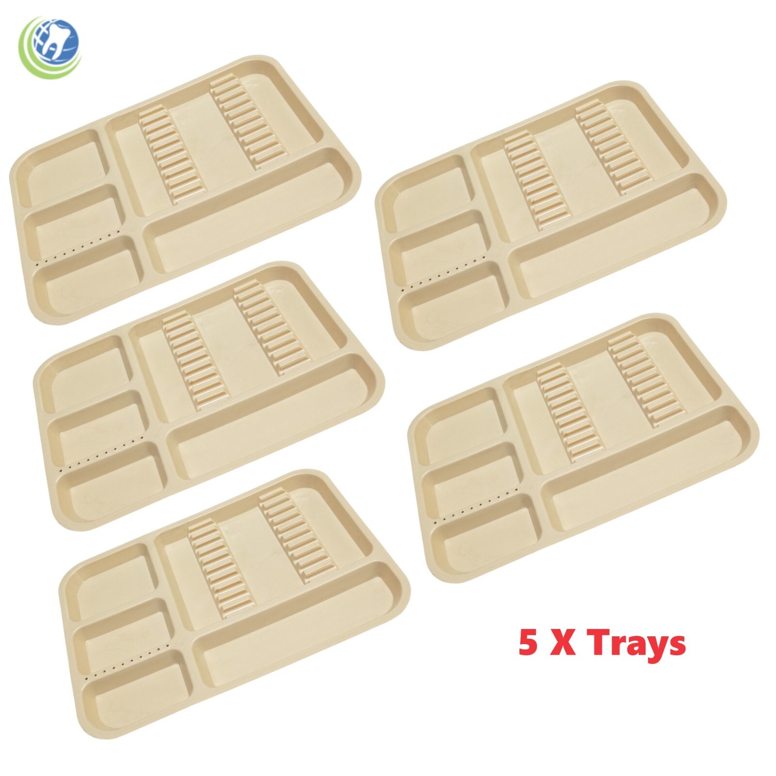 5 X DENTAL INSTRUMENT SET UP TRAY WITH BUR HOLDER SECTION COLOR BEIGE #311-2540
