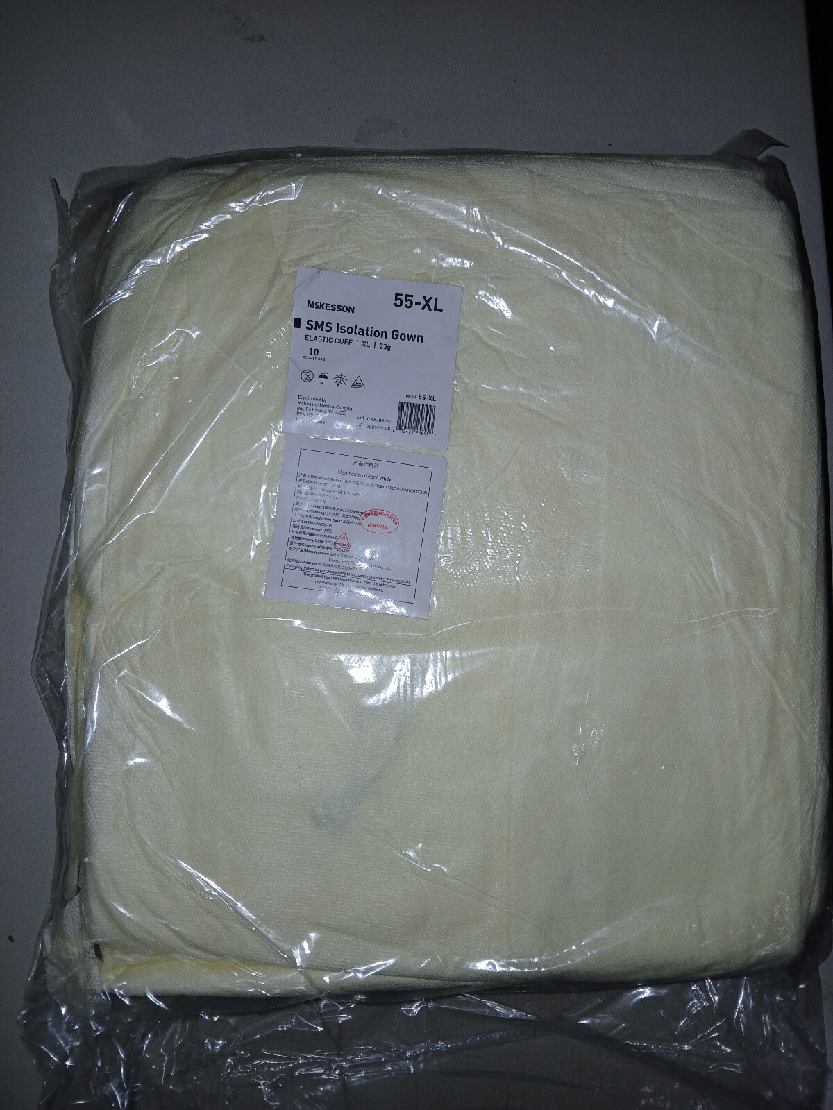 10 Count McKesson Yellow Isolation Gowns AAMI Level I XL