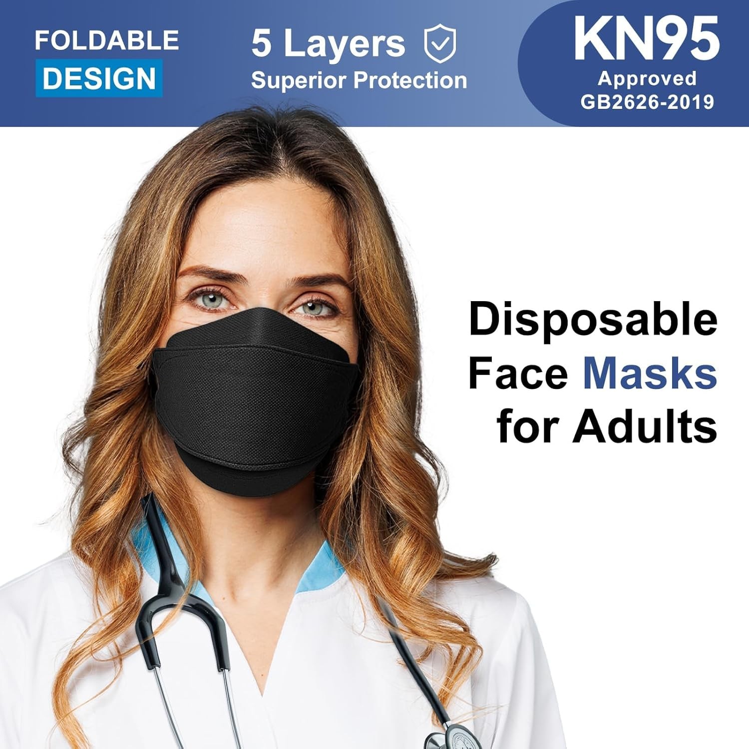 100 Pack KN95 Face Mask Disposable Layer Protection Adjustable For Adults
