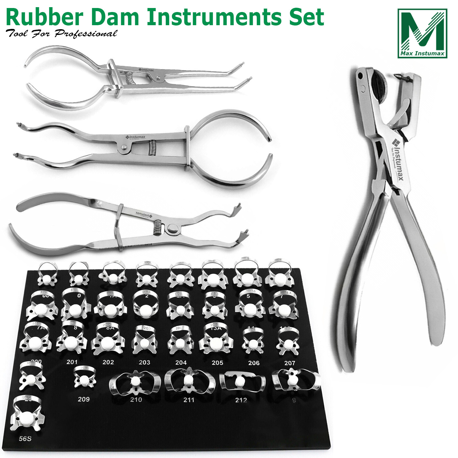 Dental Rubber Dam Instruments Kit Brinker Clamps Punch Forceps Frame Endodontics