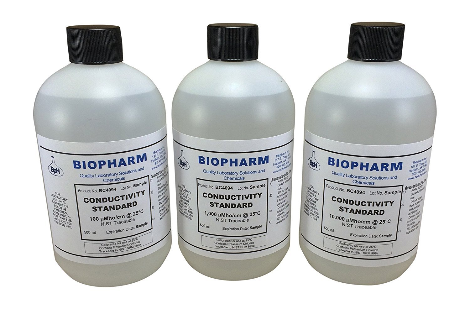 Conductivity Calibration Standard 3-Pack 500 ml each 100 uS, 1,000 uS and 10,000