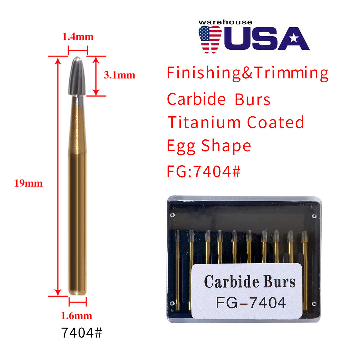 Dental Burs Tungsten Carbide 10pcs/box FG7404 Trimming & Finishing