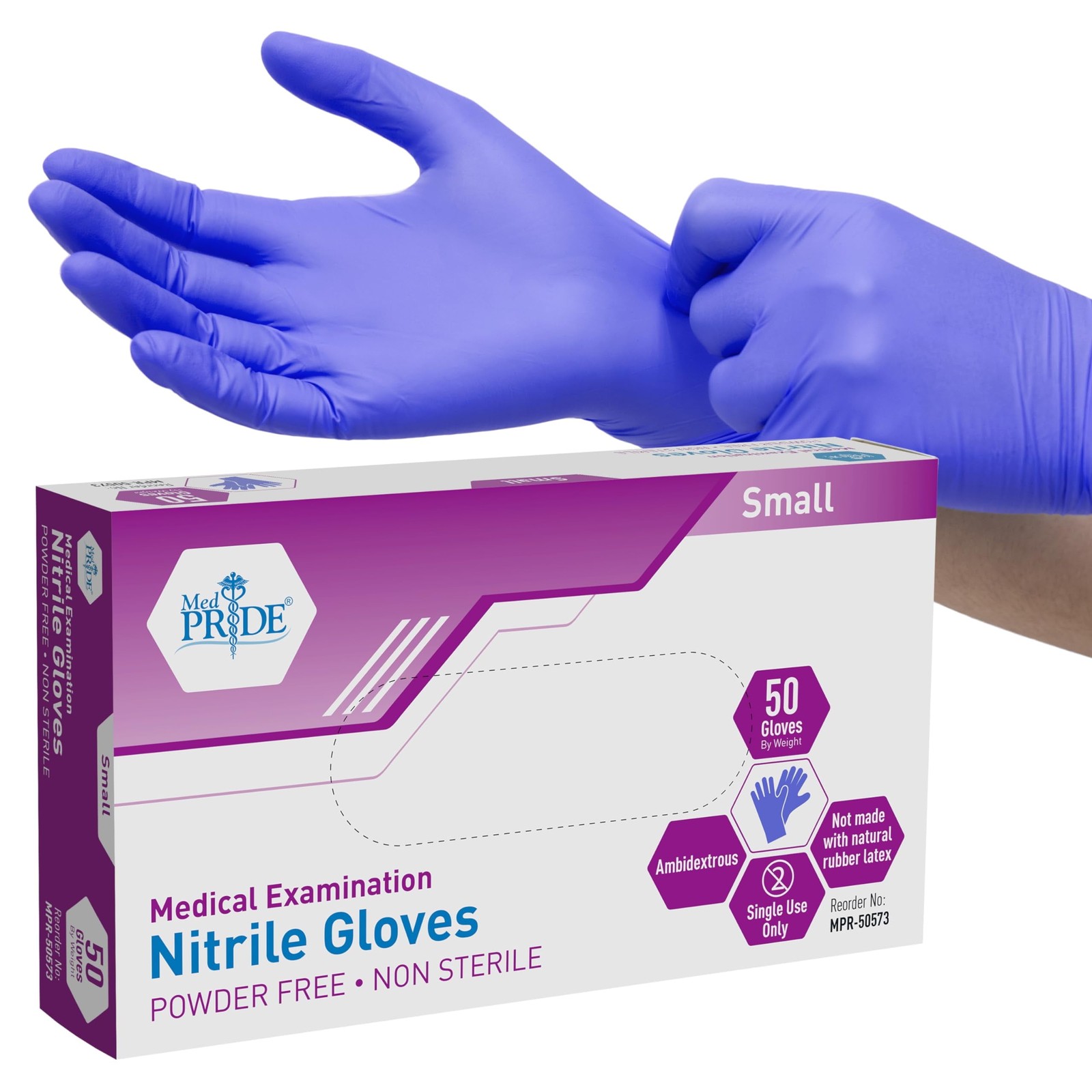 Med Pride Nitrile Gloves, 50 Count, Blue, Disposable Powder & Latex-Free Gloves