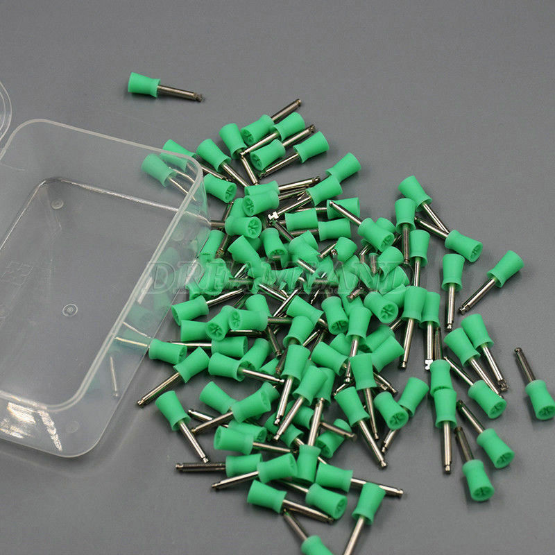 100PCS Dental Rubber Prophy Polish Polishing Cups Brush Latch Type Green HOT
