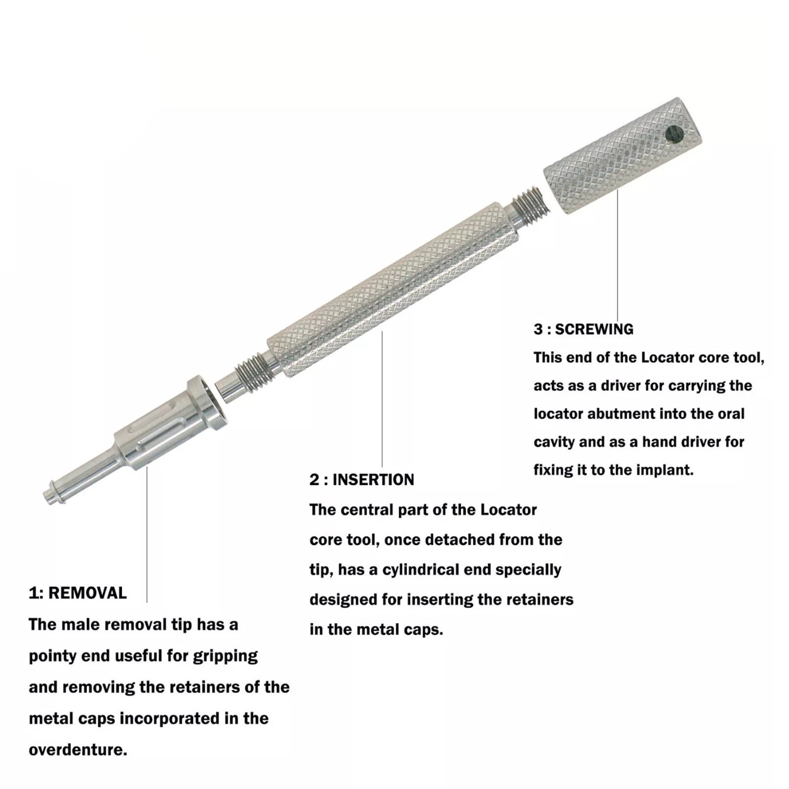 US Overdenture Black Lab grip Male Processing Caps Locator Insertion Core Tool