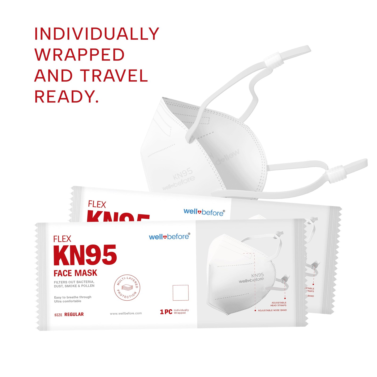 KN95 Disposable | Individually Wrapped 5-layer Protection with Adjustable Hea…