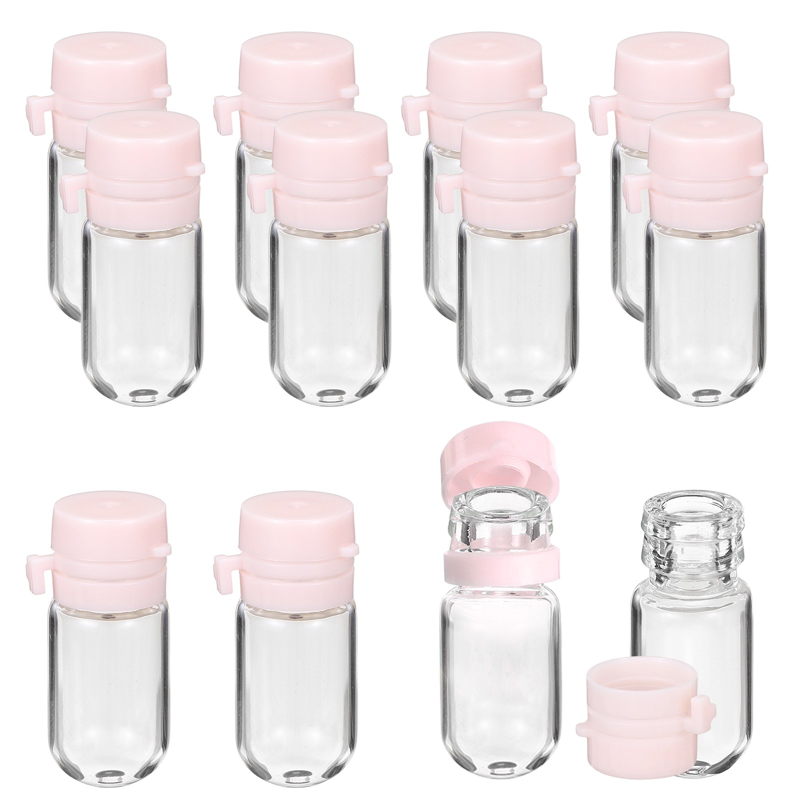 12 Pcs Clear Glass Vials Snap Top Cap, 2ml Small Liquid Sample Vial, Pink