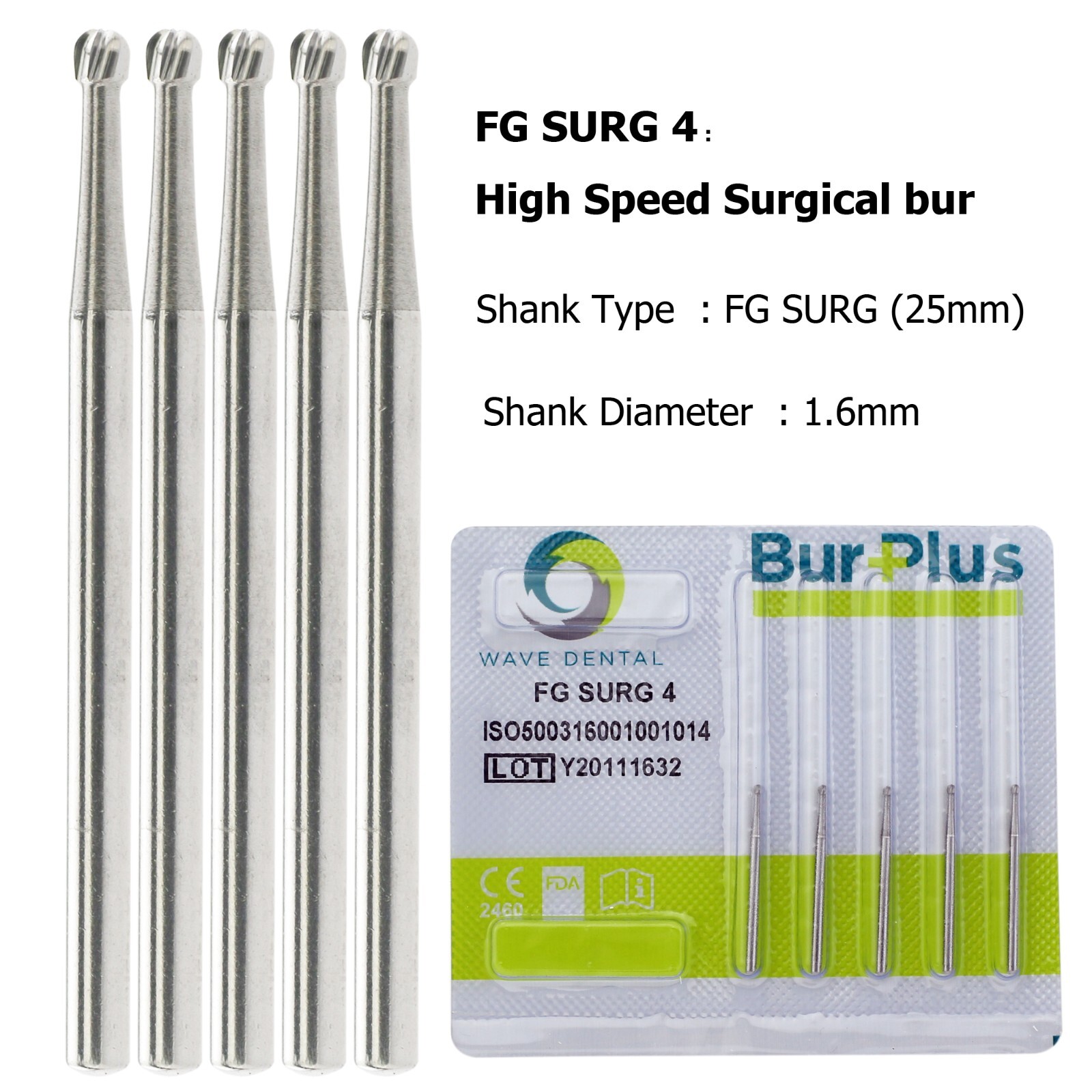 Wave Dental Surgical Bur Round 25mm Carbide Bur 330 Friction Grip High Speed 19m