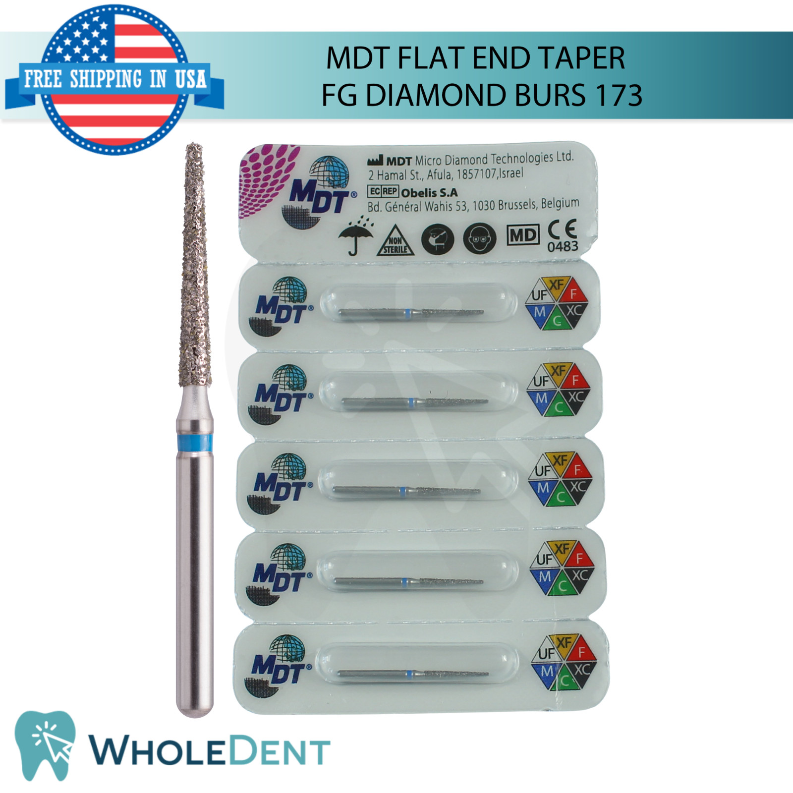 Dental MDT Flat End Taper 173 FG Diamond Burs Detailed Edge Definition L24.0mm