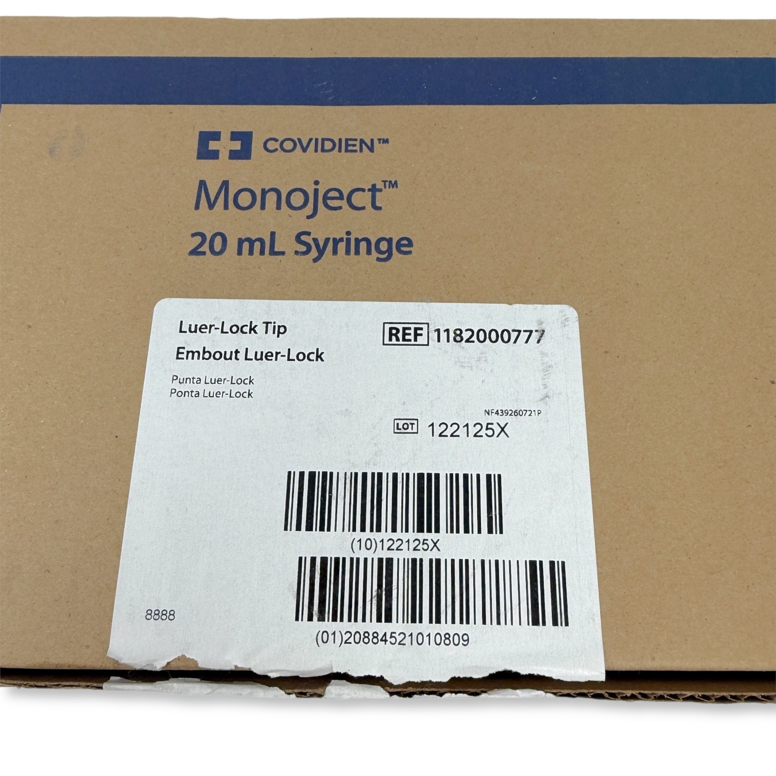 Covidien Monoject 20 mL Luer-Lock Tip Syringe REF 1182000777, 40 Pcs