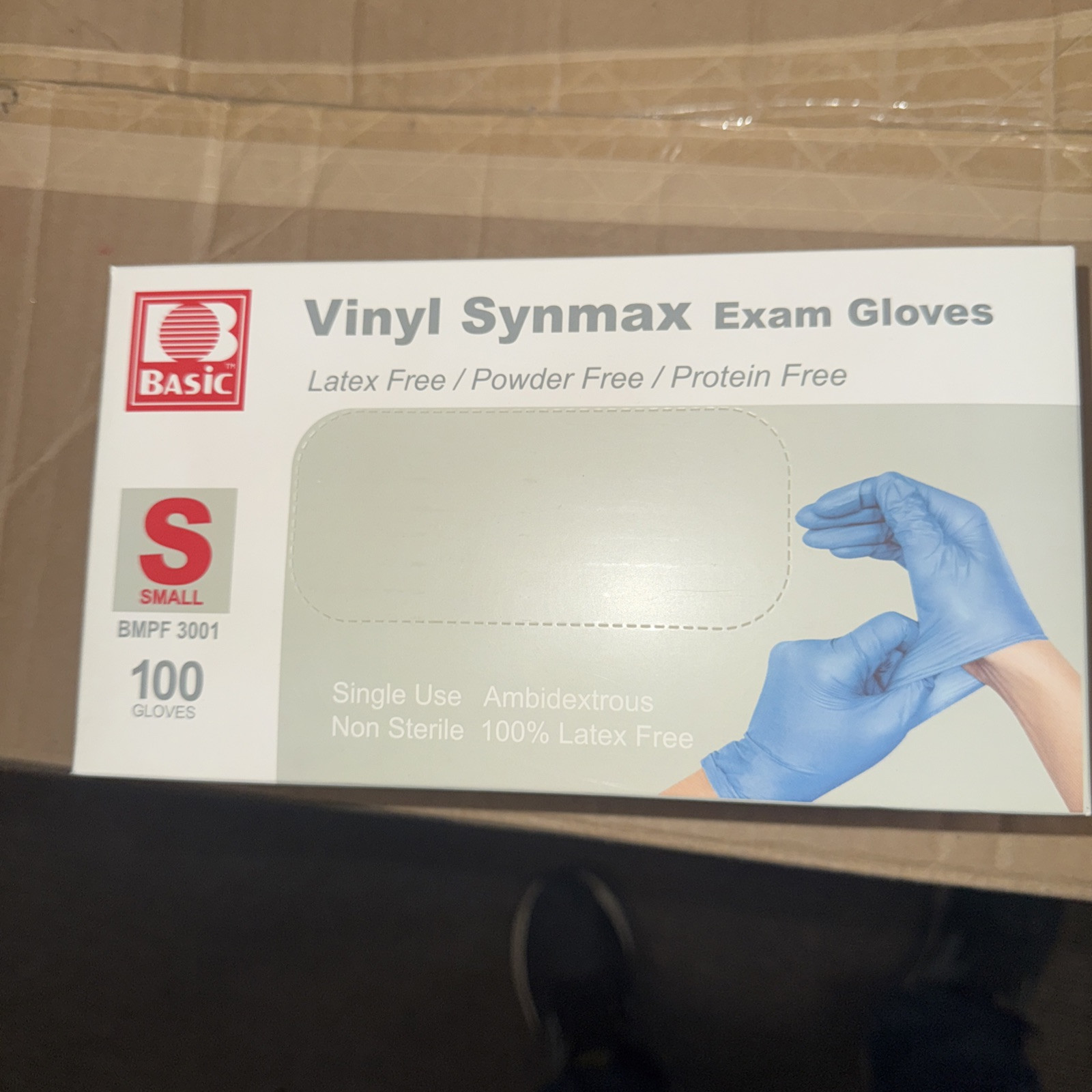 Basic Vinyl Synmax Exam Gloves Small BMPF 3001 Latex Free/Powder Free/Protein Fr