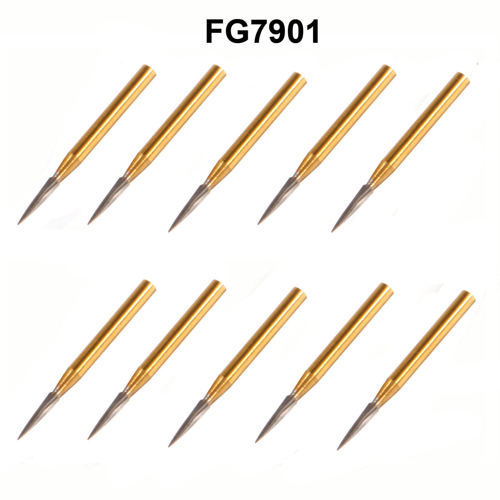 10pc FG7901 Dental Tungsten Carbide Gold Burs Polishing For High Speed Handpiece