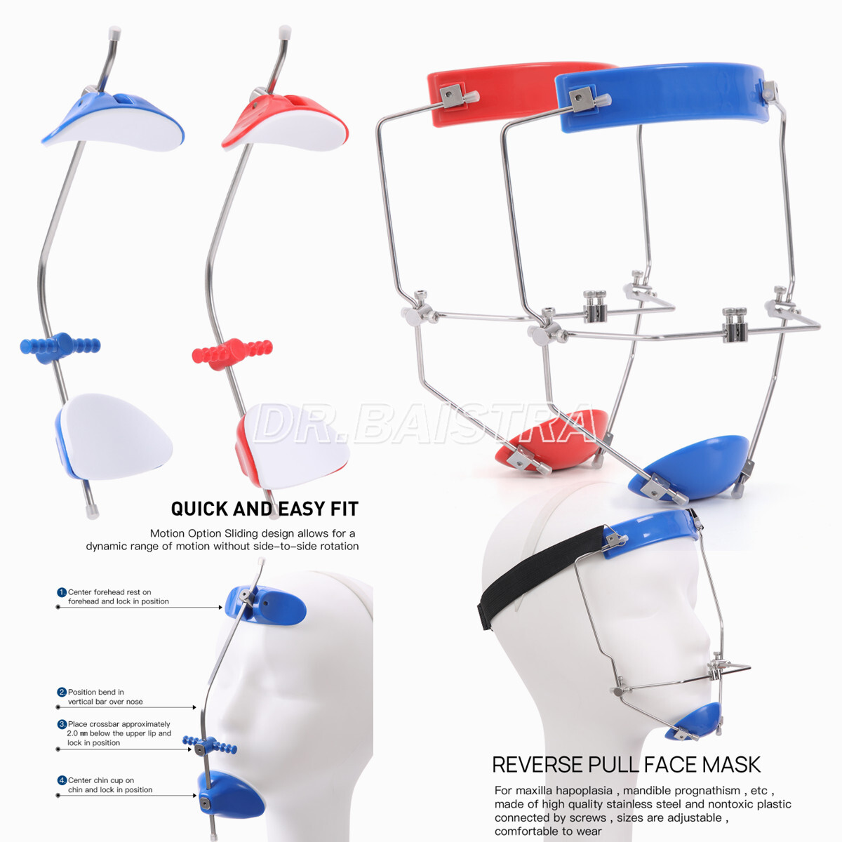 Dental Adjustable Orthodontic Reverse Pull Headgear Facial Mascara Double/Single