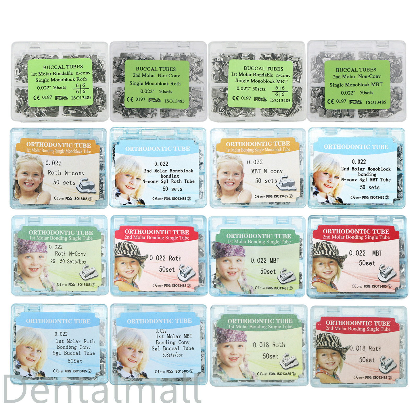200Pcs Dental Orthodontic Monoblock CON Buccal Tubes Roth MBT 022 1st 2nd Molar