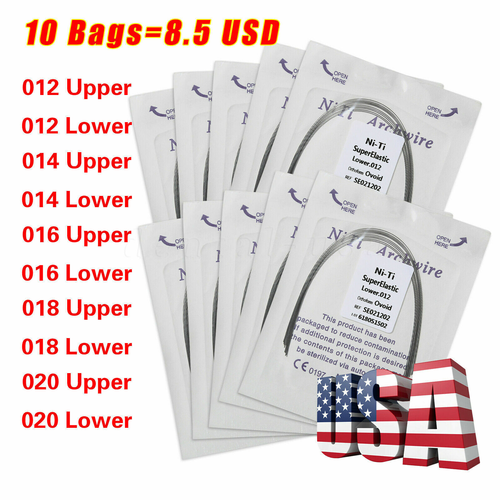 100pcs Dental Orthodontic Super Elastic Niti Round Arch Wire Ovoid Form 10 Bags