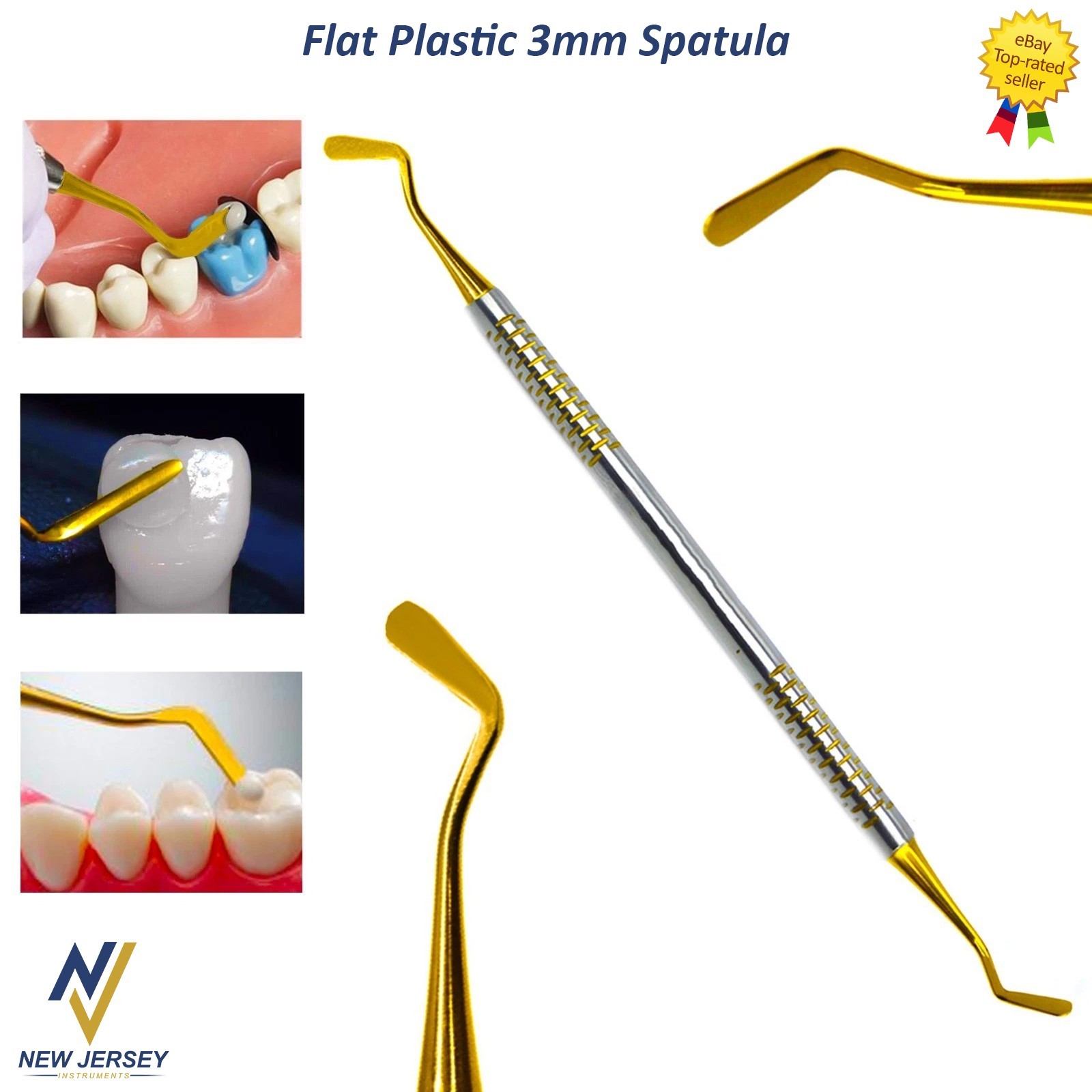 Dental Flat Plastic Composite Filling Instruments Titanium Coated Tips Set of 10