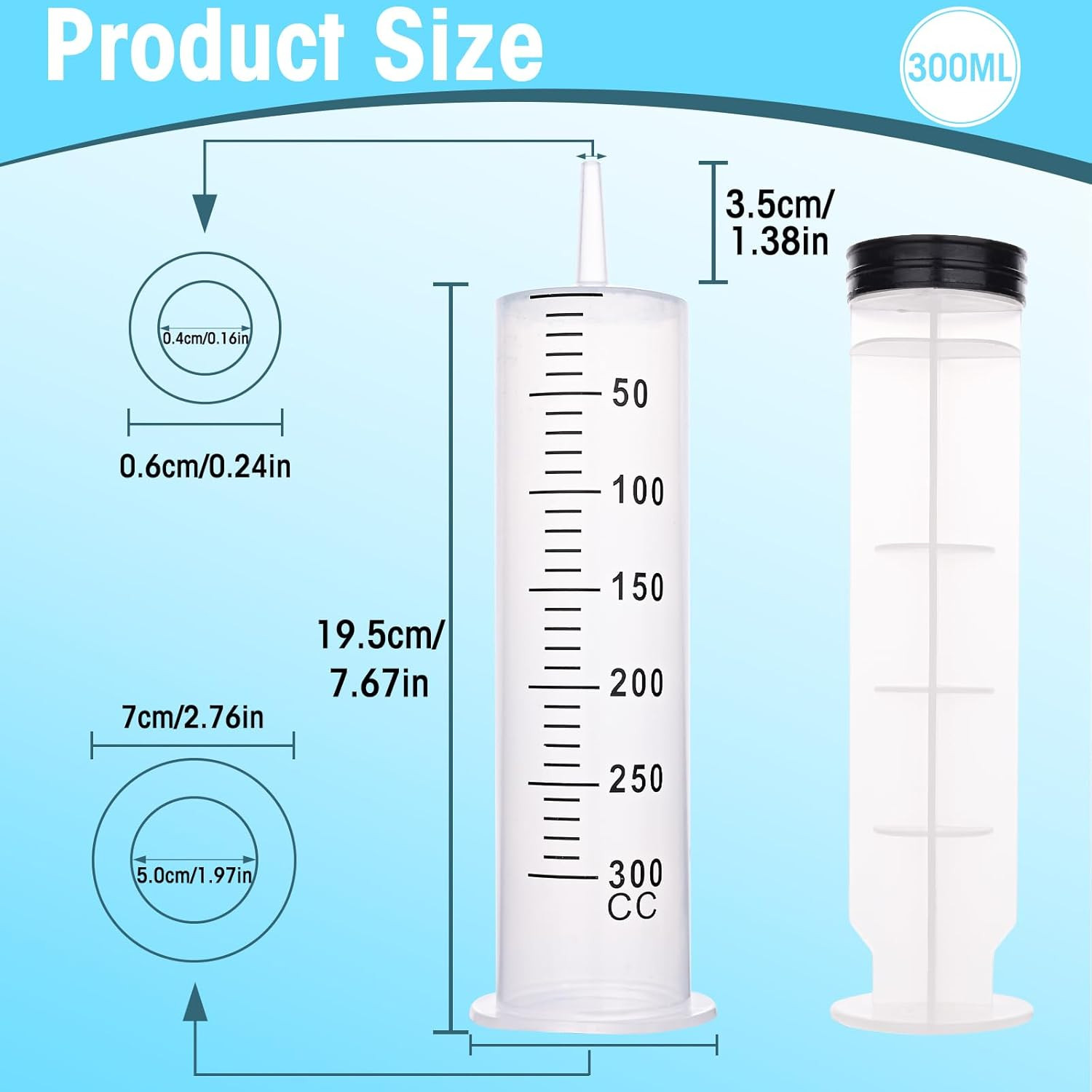 300ml Syringes without Needle for Liquid, Large Plastic Syringe with Adapter for