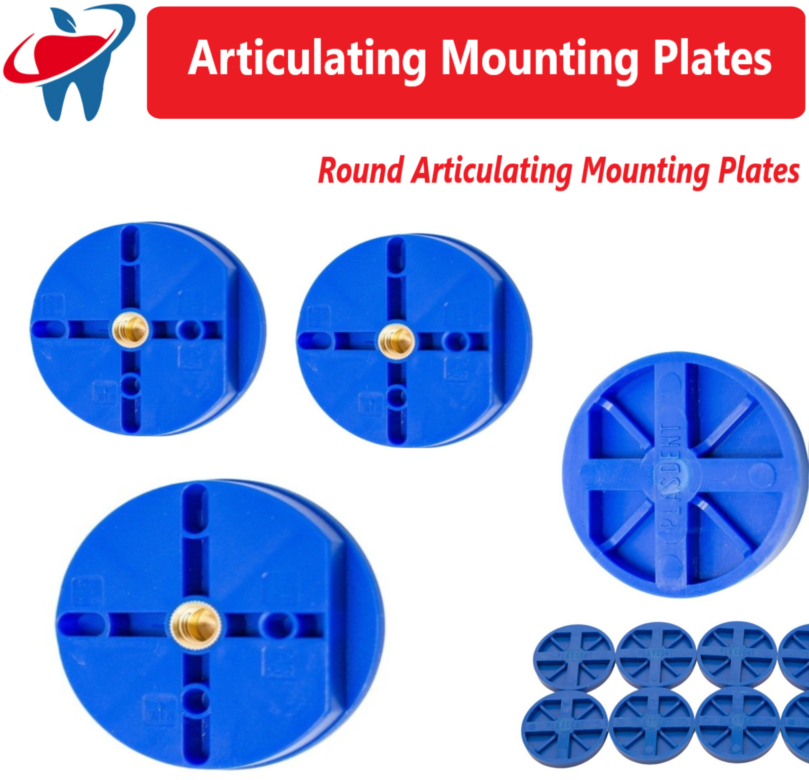 Dental Lab Plastic Disposable Round Articulating Mounting Plates Blue- Bag of 20