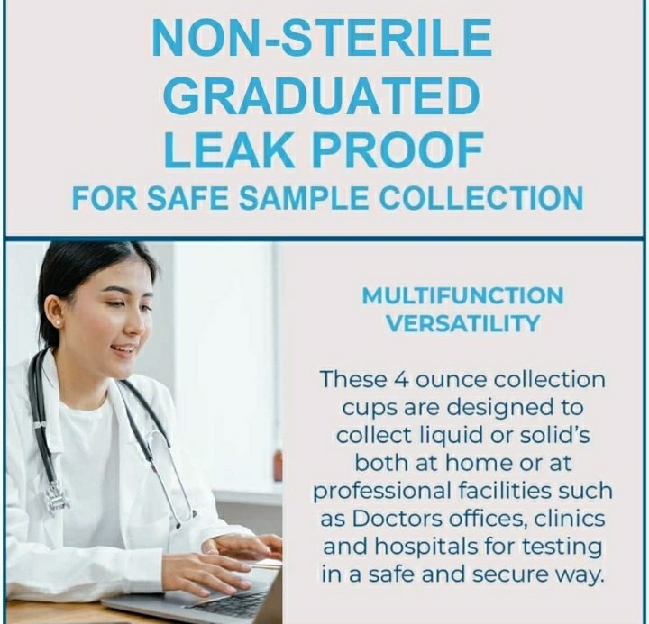 Lot Of 25 – Specimen Cups with Leak Proof on Lids 4oz Clear Non-Sterile
