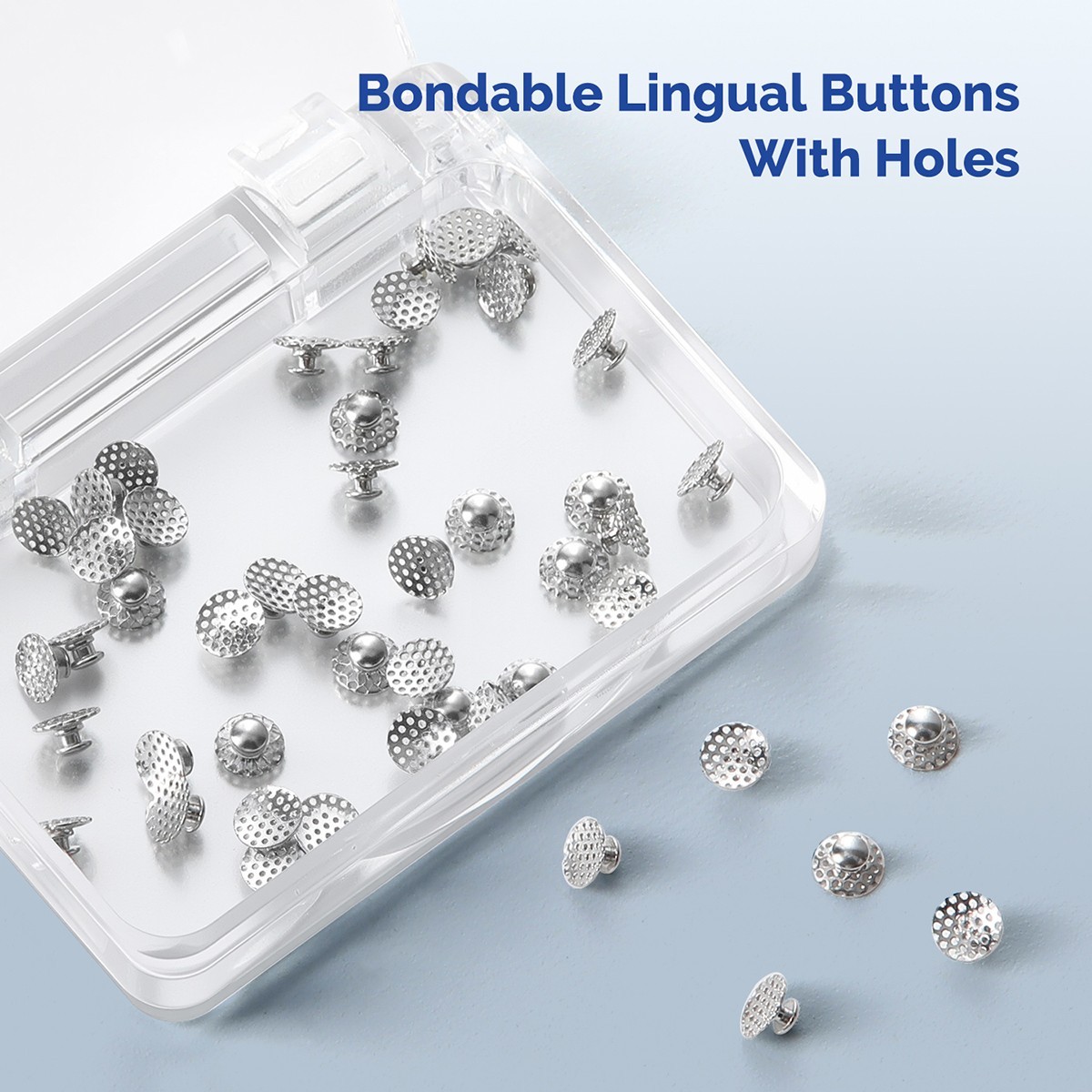 Dental Ortho Bondable Lingual Buttons w/ Hole Round Hollow Base Stainless Steel
