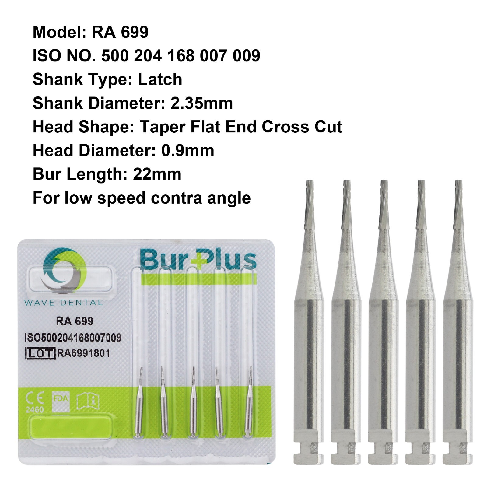 Wave Dental RA Carbide Burs #699 701 702 LA Latch Type Taper Fissure Cross Cut