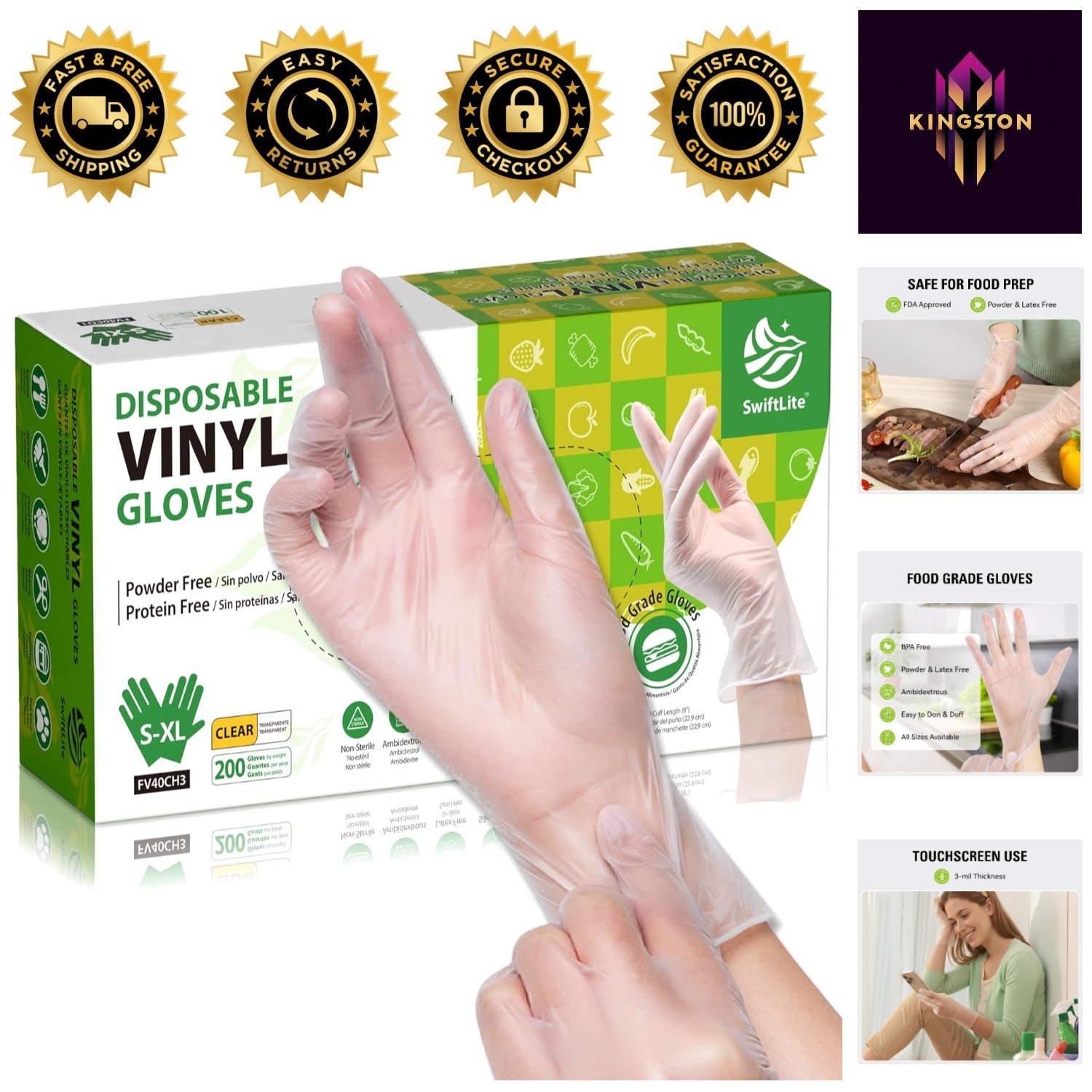Versatile Vinyl Gloves for Kitchen and Cleaning – 200 Pack, Latex-Free Safety