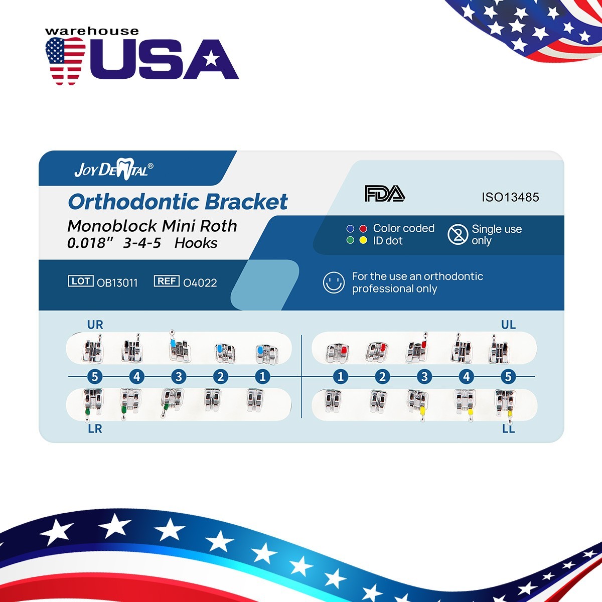 AZDENT Dental Orthodontic Brackets Brace Mini Roth/MBT 0.022/0.018 Hook 345
