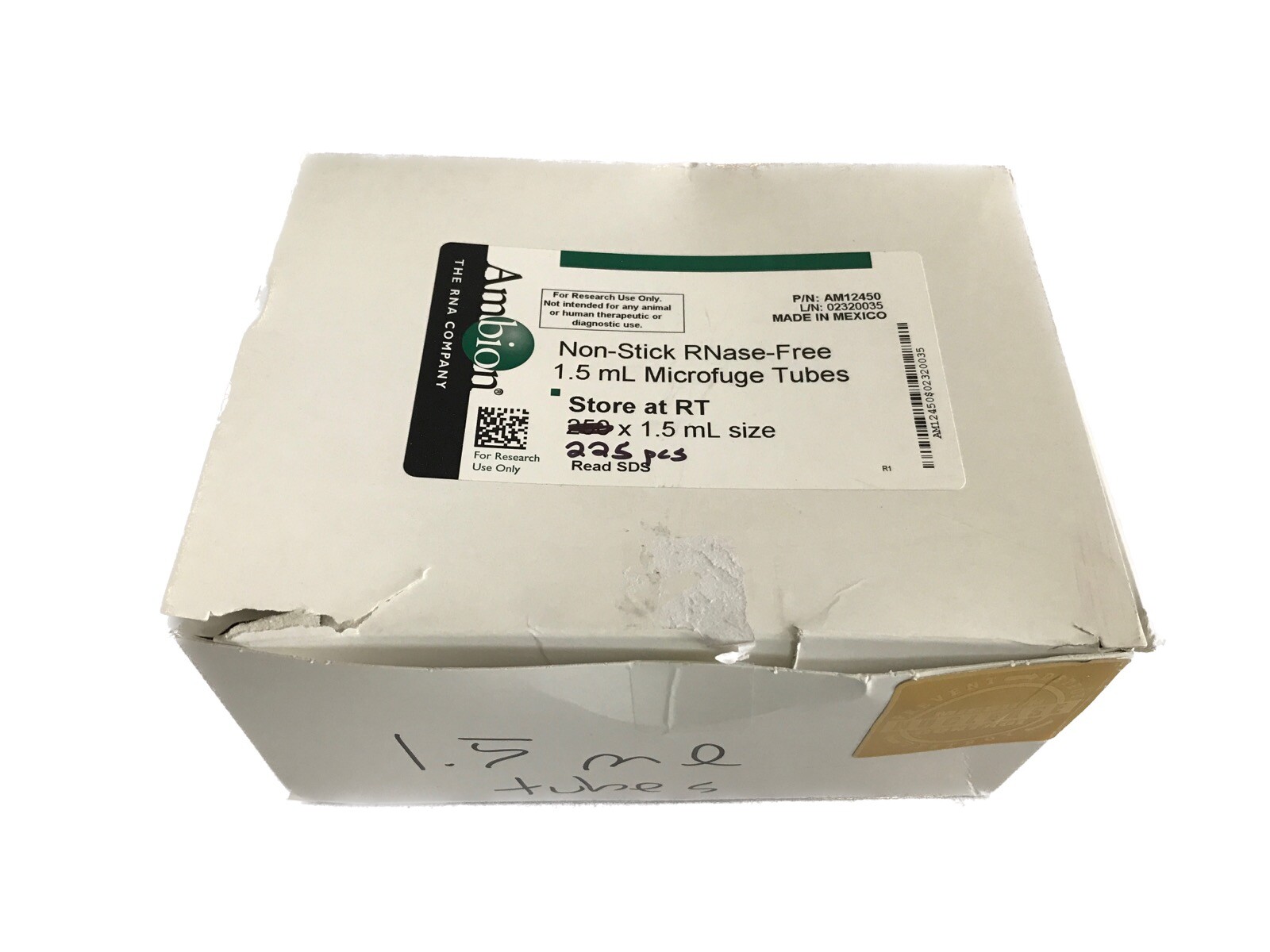 (225) AMBION PP 1.5mL Non-Stick RNase-Free Microfuge Centrifuge Tubes AM12450