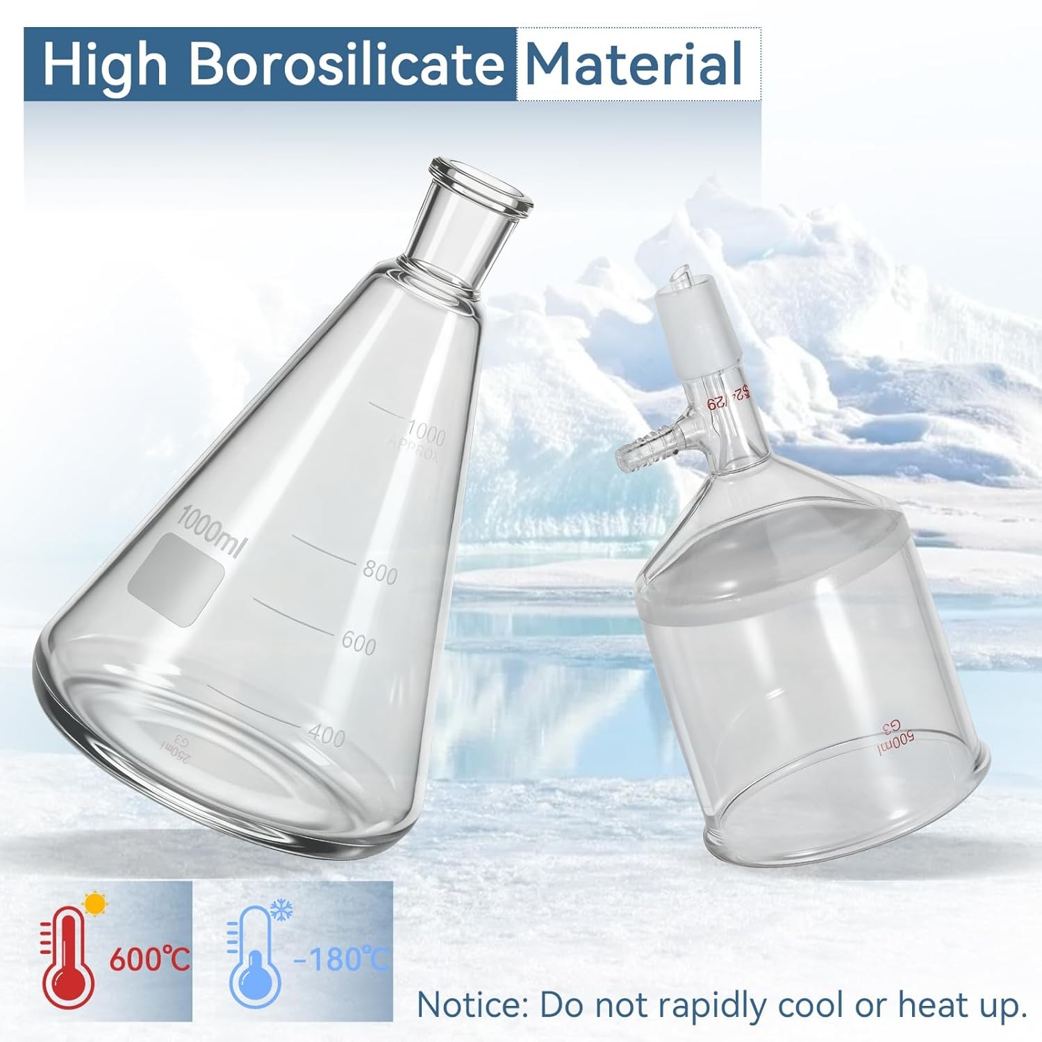 Funnel Filtering Kit, 1000ml Filter Bottle&500ml Funnel, High Borosilicate Glass