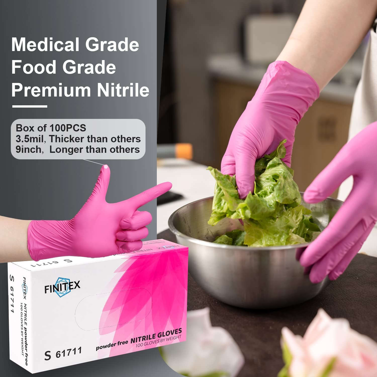 FINITEX Nitrile Disposable Gloves, 100ct, 3.5mil, 9in, Small, Powder~Free