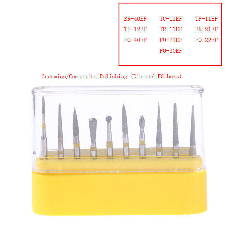 10 Pcs/Box Dental Diamond Burs Kit Composite Polishing Fit High Speed Handpiece