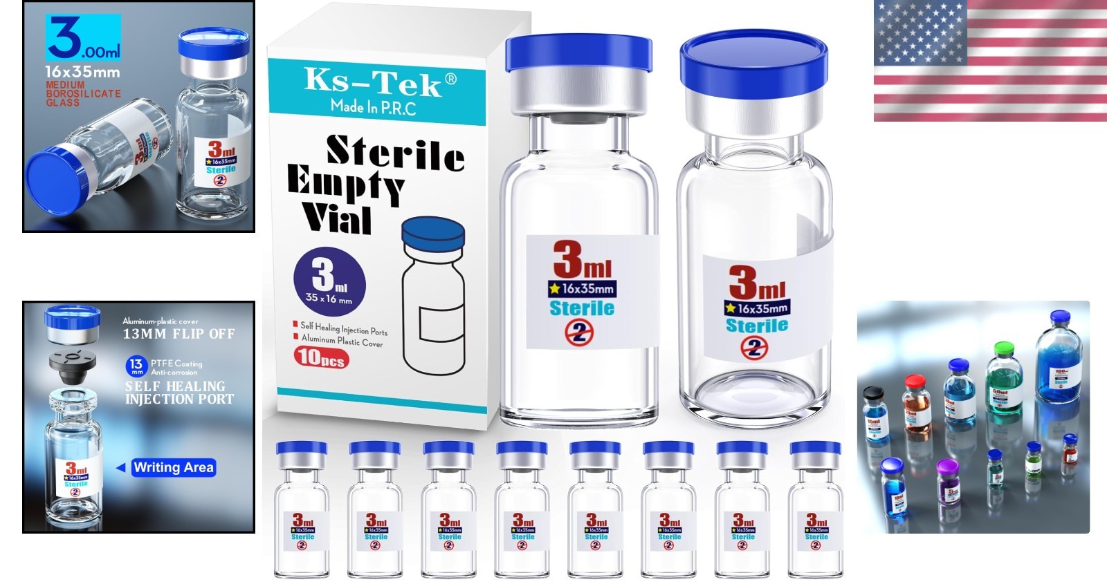 Single Use Sterile Vials 3ml with Aluminum Cover for Scientific Applications
