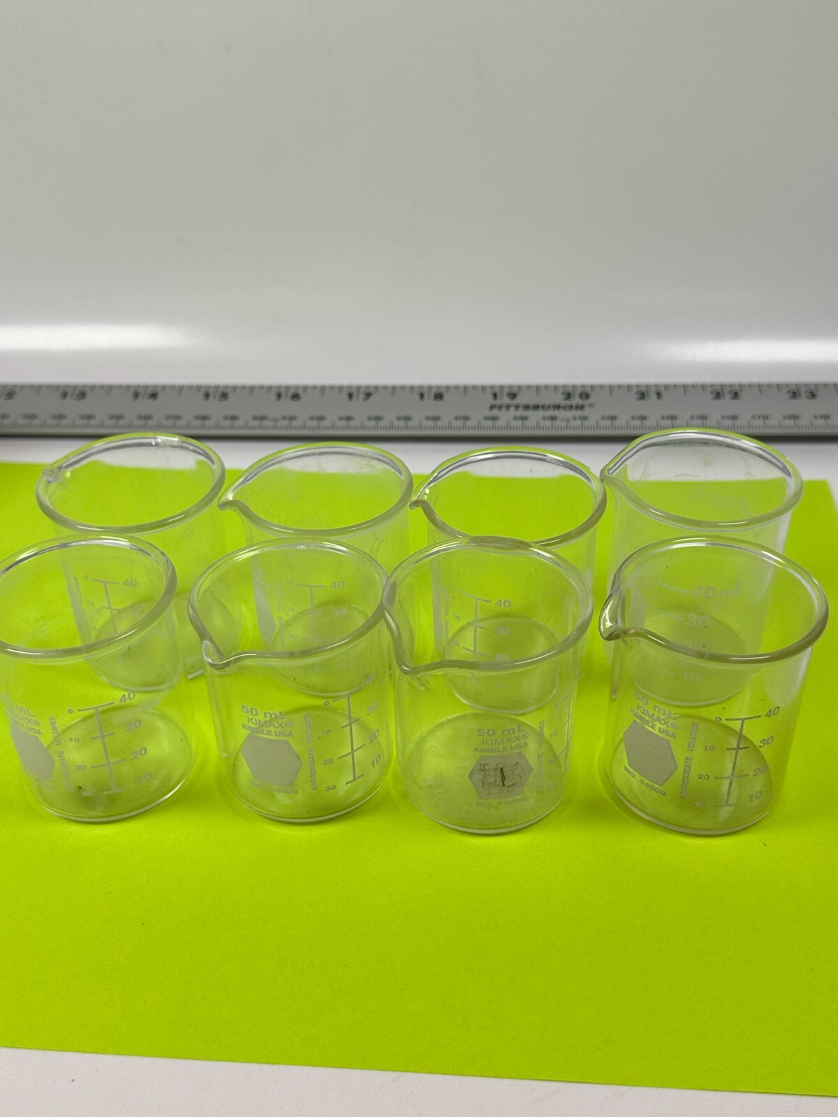 Kimax Kimble USA 50ml Beakers 1400 with Spout (Lot of 8) – Used Need Cleaning
