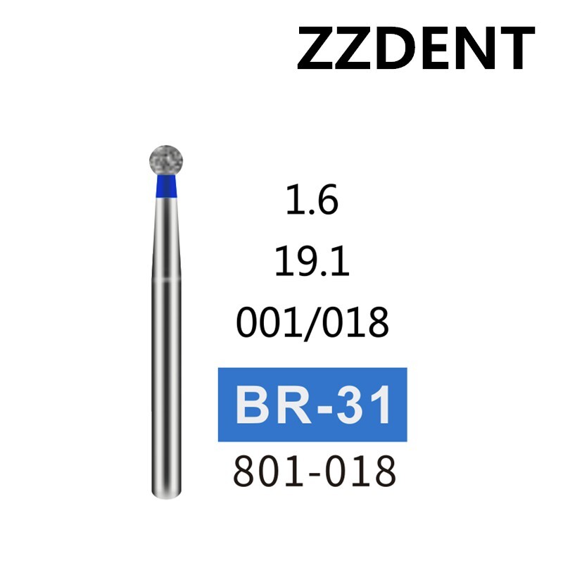 1000 PCS BR-31 Large Ball Round Medium Diamond Burs for High Speed Handpiece