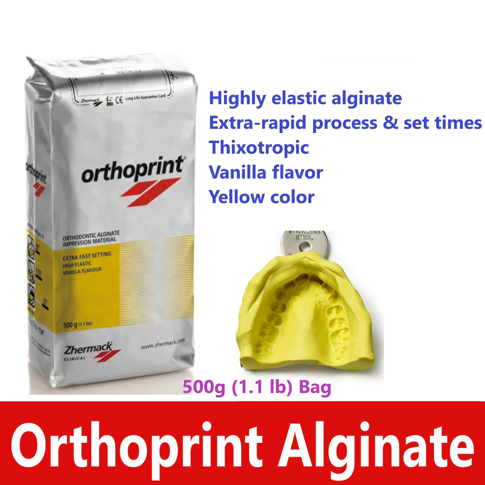 3 x Orthoprint Alginate Canister Refill, Yellow, 500g (1.1 lb) Bag – Zhermack