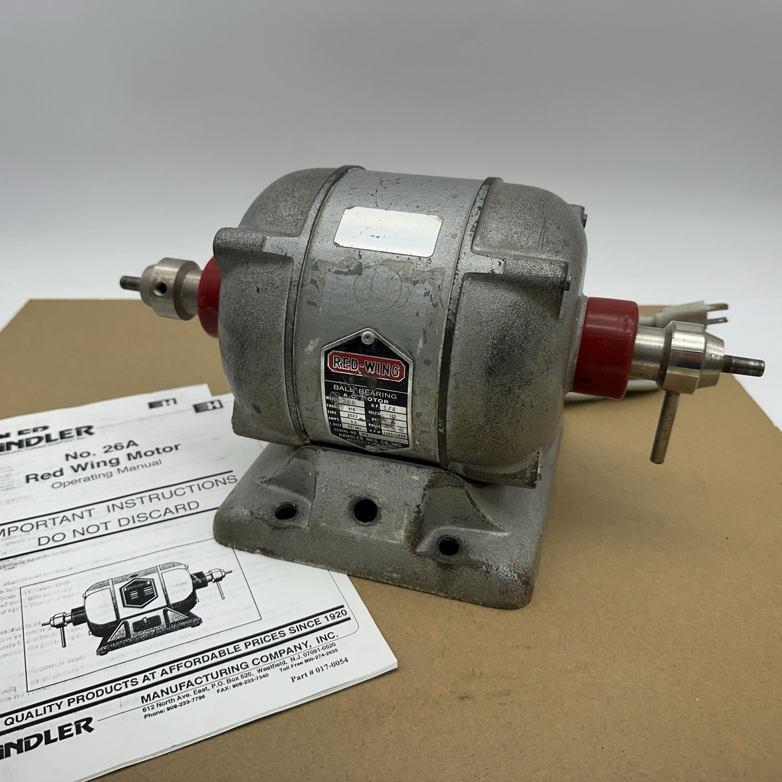 Handler Red Wing 26A Ball Bearing AC Motor Dental Jewelry Polishing Grinder READ
