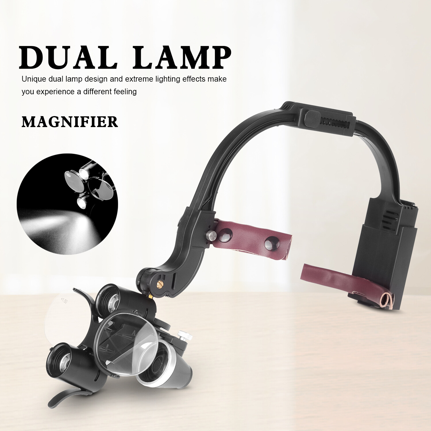 Dental 5W Wireless Optical LED Headlight Two LED Lights with 2.5X-420 Loupes US