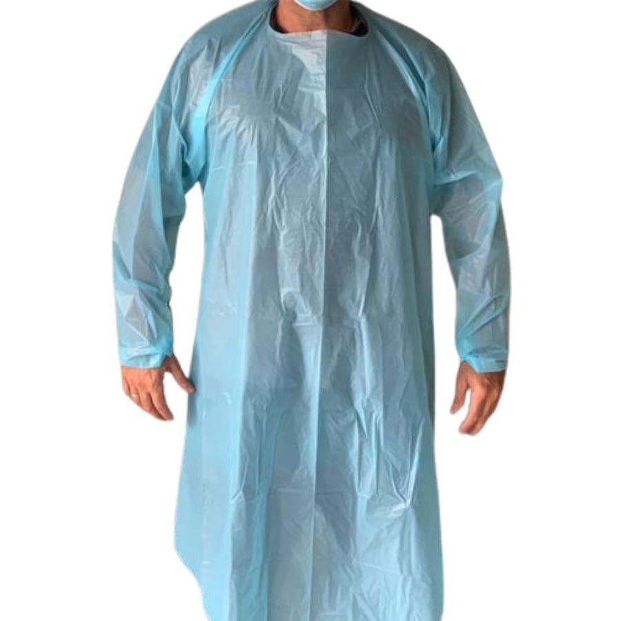 Disposable Isolation Gown Level 1 PEVA Tieback Waterproof Blue One Size Medical