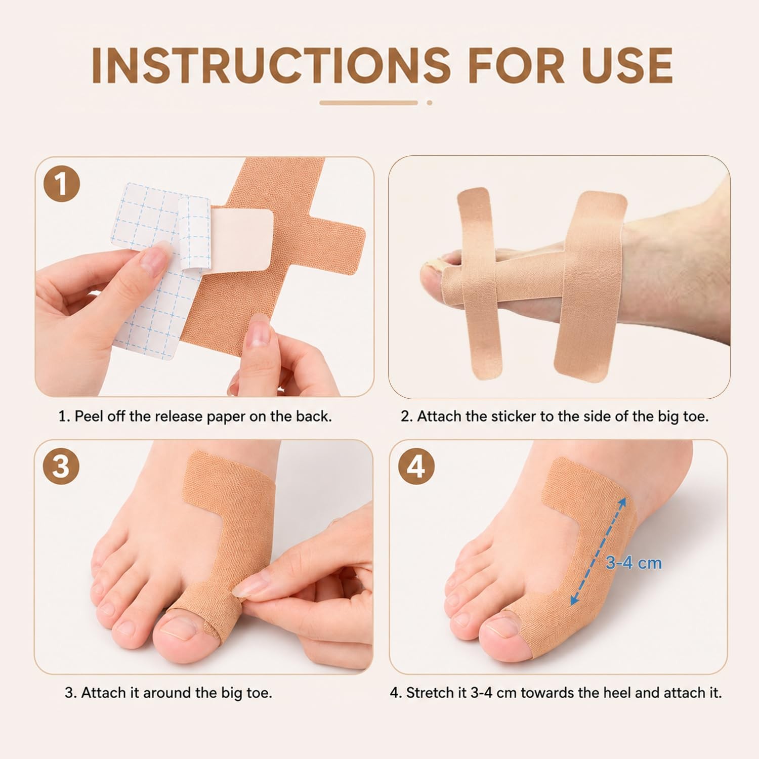 40 Pcs Pre-Cut Bunion Corrector Kinesiology Tape, Elastic 40 Pcs, Skin