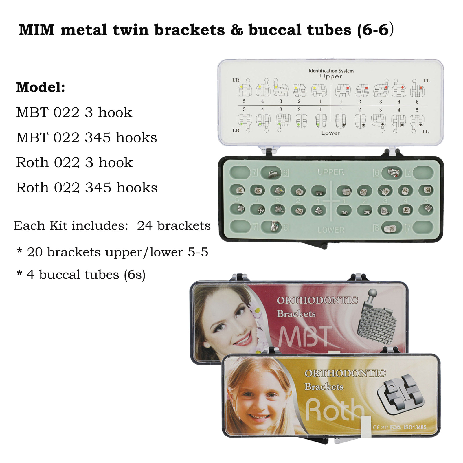 Dental Orthodontic Mini Bracket Braces Buccal Tubes Metal MIM Roth MBT 0.022 6-6