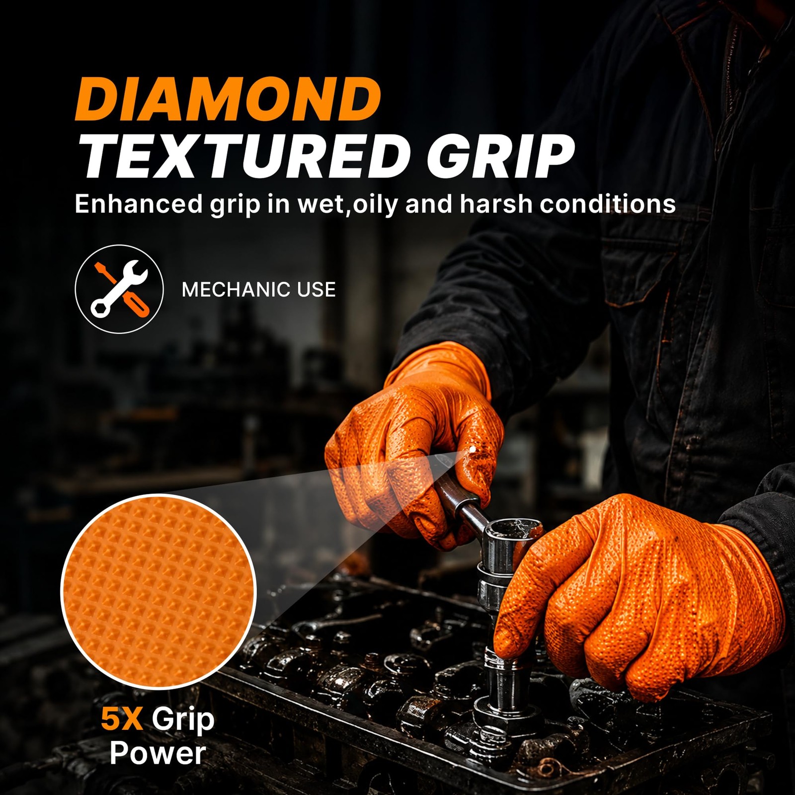 TitanFlex Heavy Duty Industrial Orange Nitrile Gloves, 8-mil, Gloves Disposab…