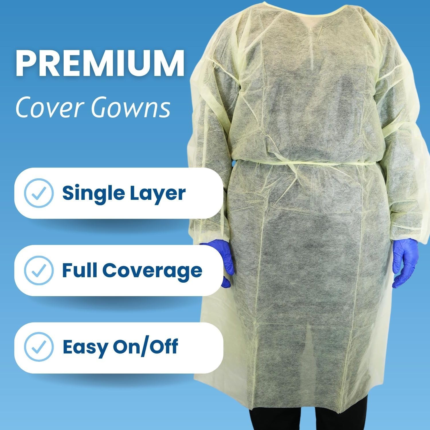 HCS Large Isolation Gowns – Single Layer, Spunbound PPE Disposable Gowns – El…