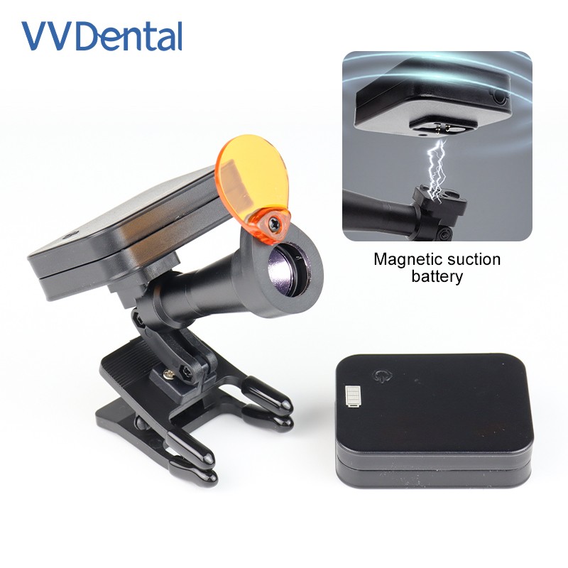 5W Wireless Dental LED Headlight Lamp Magnetic Clip-on Headlamp with 2 Batteries