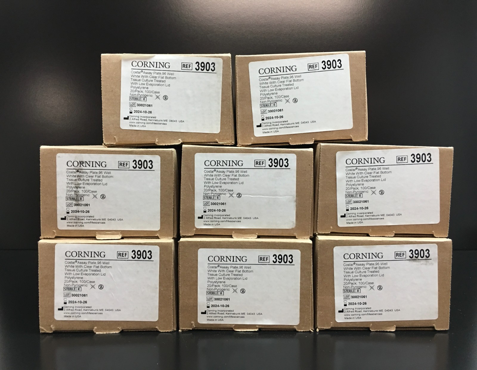 Corning REF 3903 96 Well Flat Clear Bottom White TC Treated Microplates Lot 8PKS